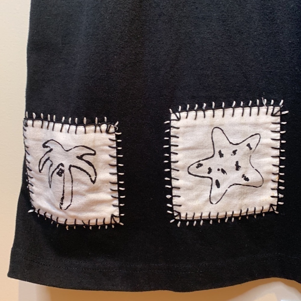 Country Wear 2000 Black Cotton Linen Fish Cat Patchwork Shortsleeve Maxi Dress M - Picture 14 of 17